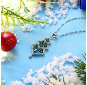 Ornaments Women Fashion Necklace Green Zircon Christmas Necklace 18 Inches
