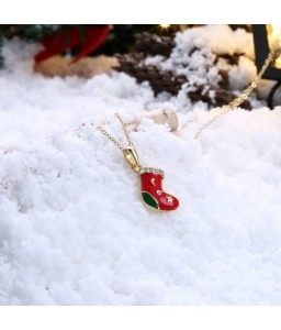 Christmas Drizzle Socks Necklace White/Gold Plated