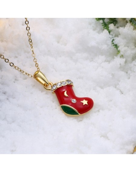 Christmas Drizzle Socks Necklace White/Gold Plated