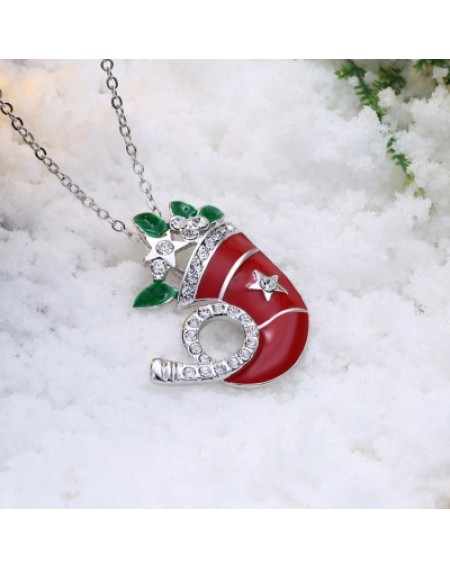 Christmas Drip-Oil Santa Hat Necklace White/Platinum Plated