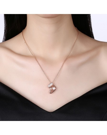 Christmas Rose Gold Zircon Necklace Fashion Socks Look Necklace